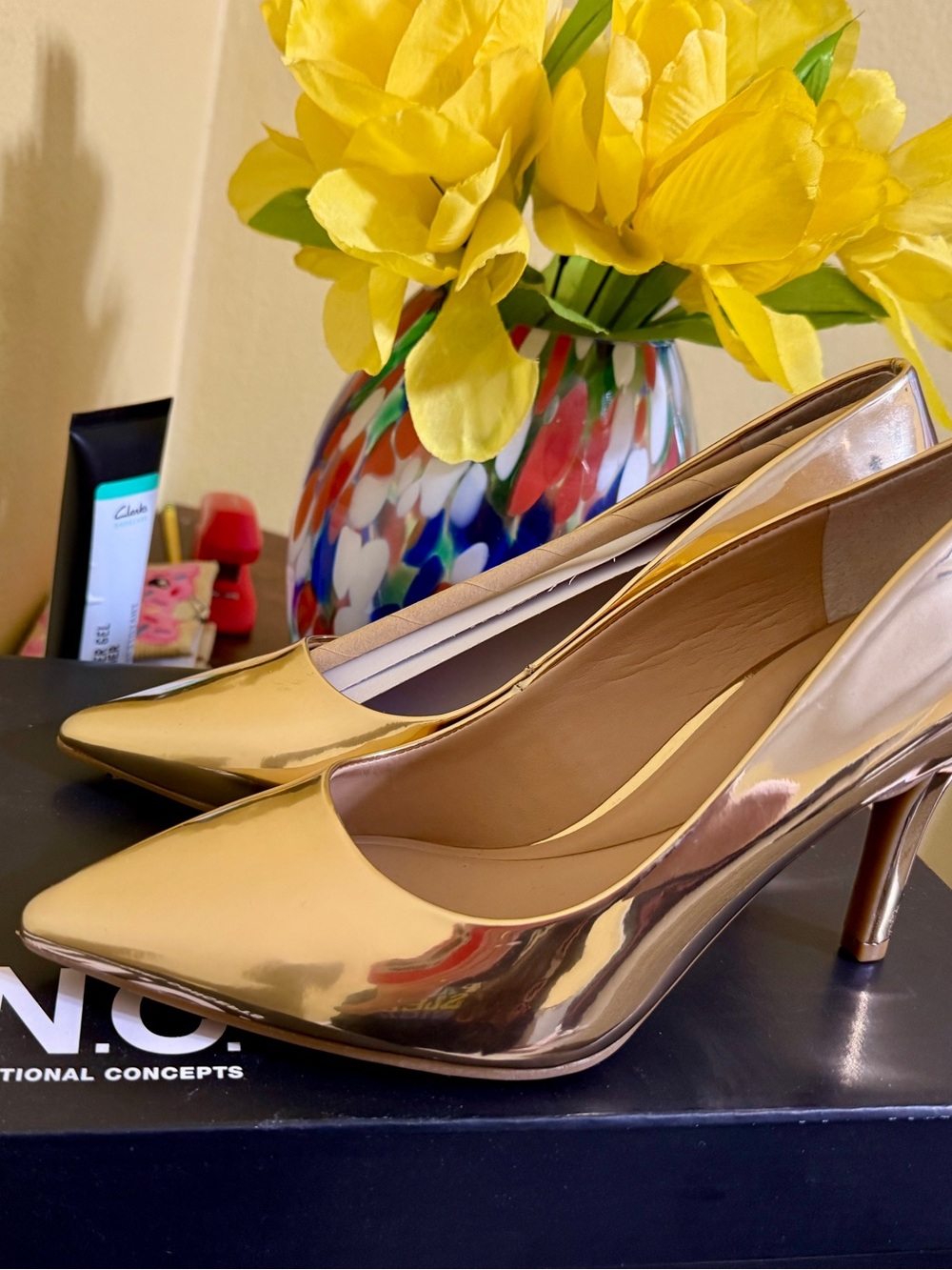 INC International Concepts Metallic Gold Pointed-Toe Pumps